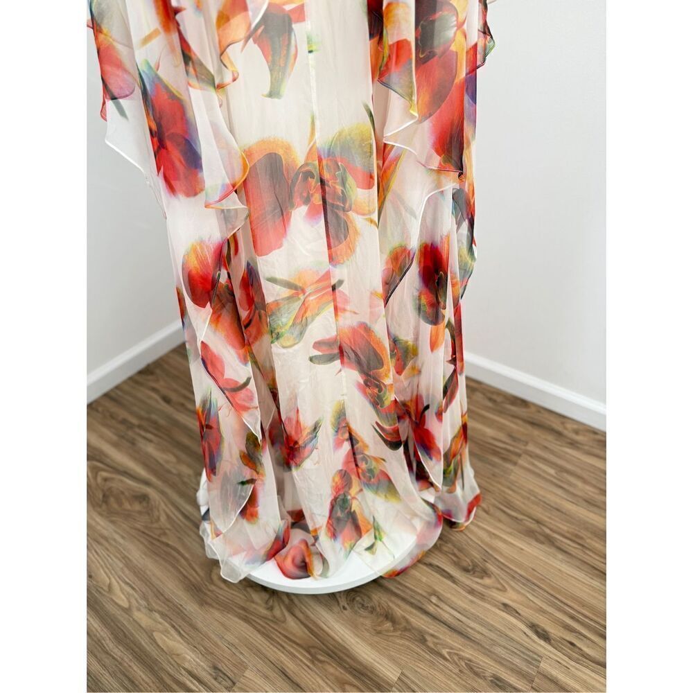 Alexander McQueen Womens Cape Sleeve Sheer Floral-Silk Gown White Sz 4/6 - Picture 7 of 16